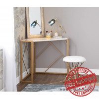 Lumisource B18-JASMINE PLSH AUW Jasmine Contemporary Vanity Stool in Gold Metal and White Plush Fabric